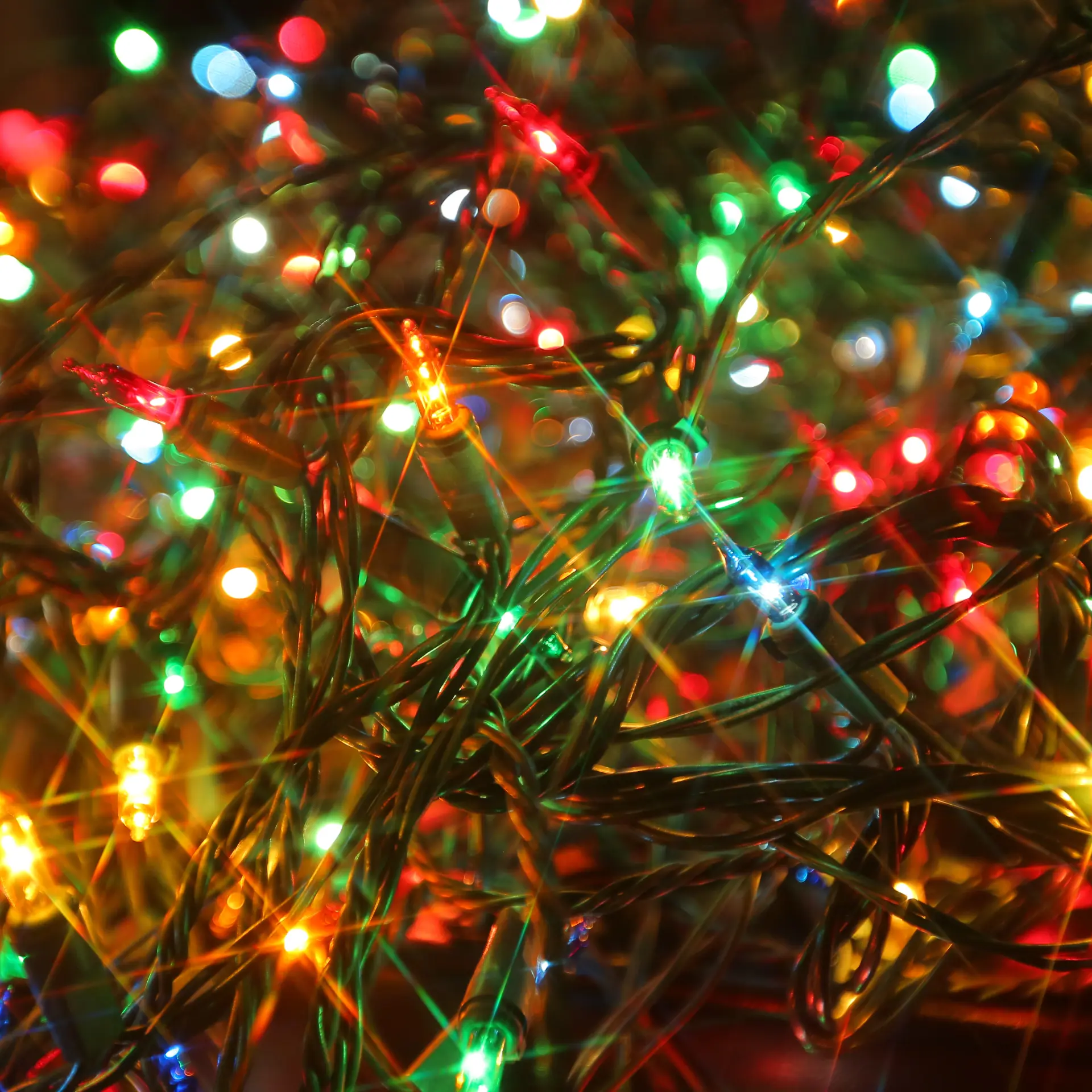 Close-up of colourful Christmas lights
